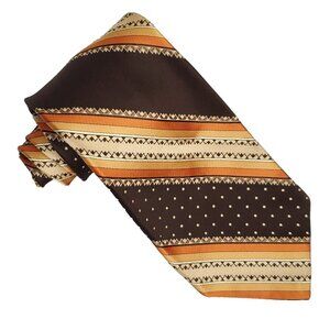 Vintage 60s Geometric Striped Tie Necktie Brown Orange Wide Anderson Little